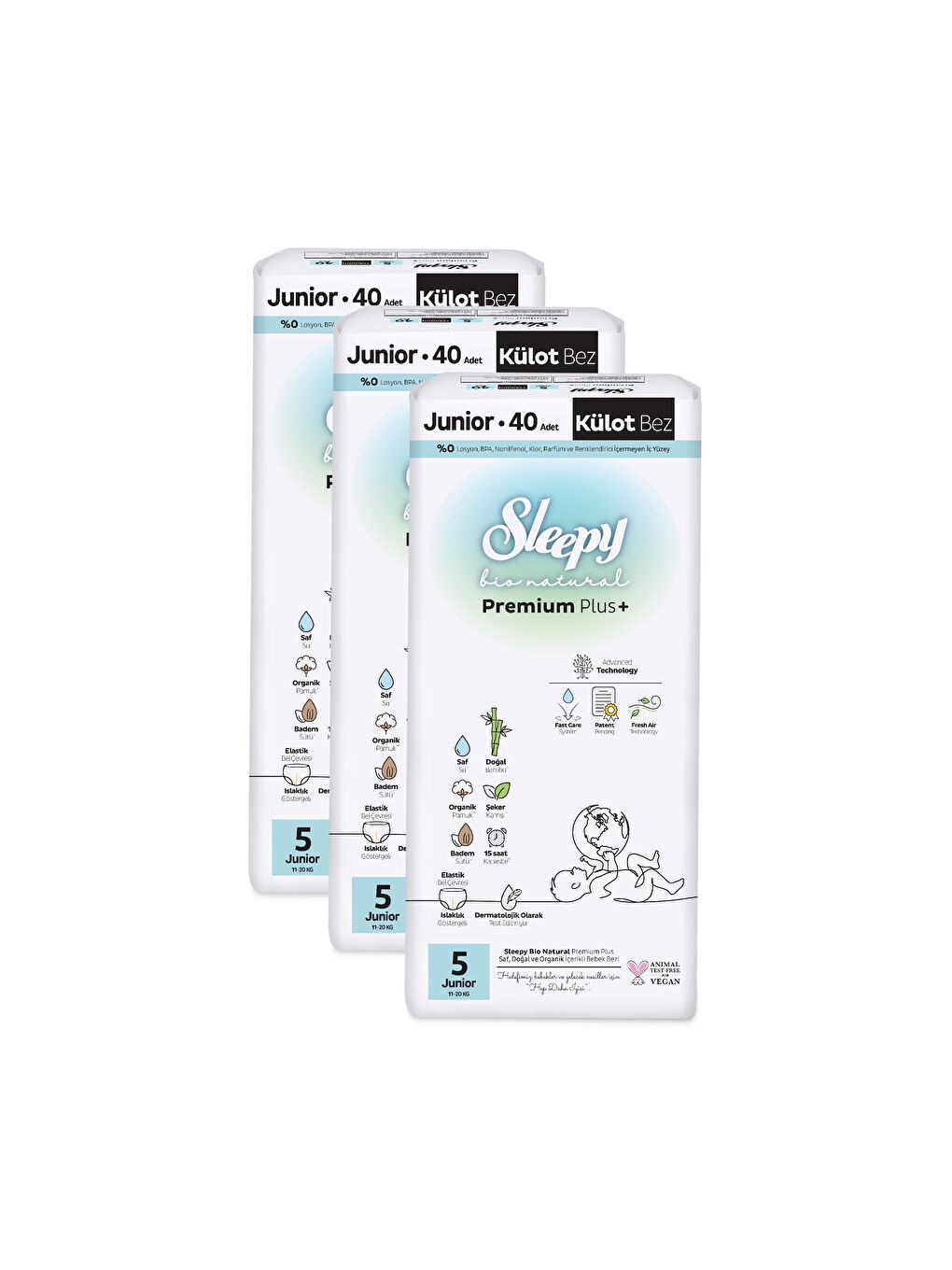 Sleepy Bio Natural Premium Plus Avantajlı Paket Külot Bez 5 Numara Junior 120 Adet - 2