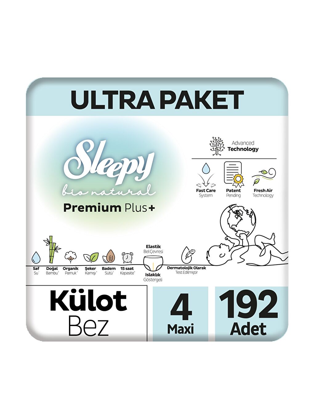 Sleepy Bio Natural Premium Plus Ultra Paket Külot Bez 4 Numara Maxi 192 Adet
