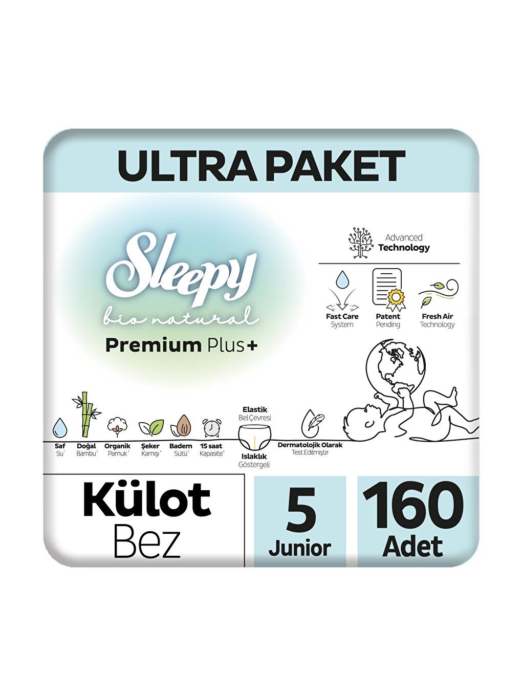 Sleepy Bio Natural Premium Plus Ultra Paket Külot Bez 5 Numara Junior 160 Adet