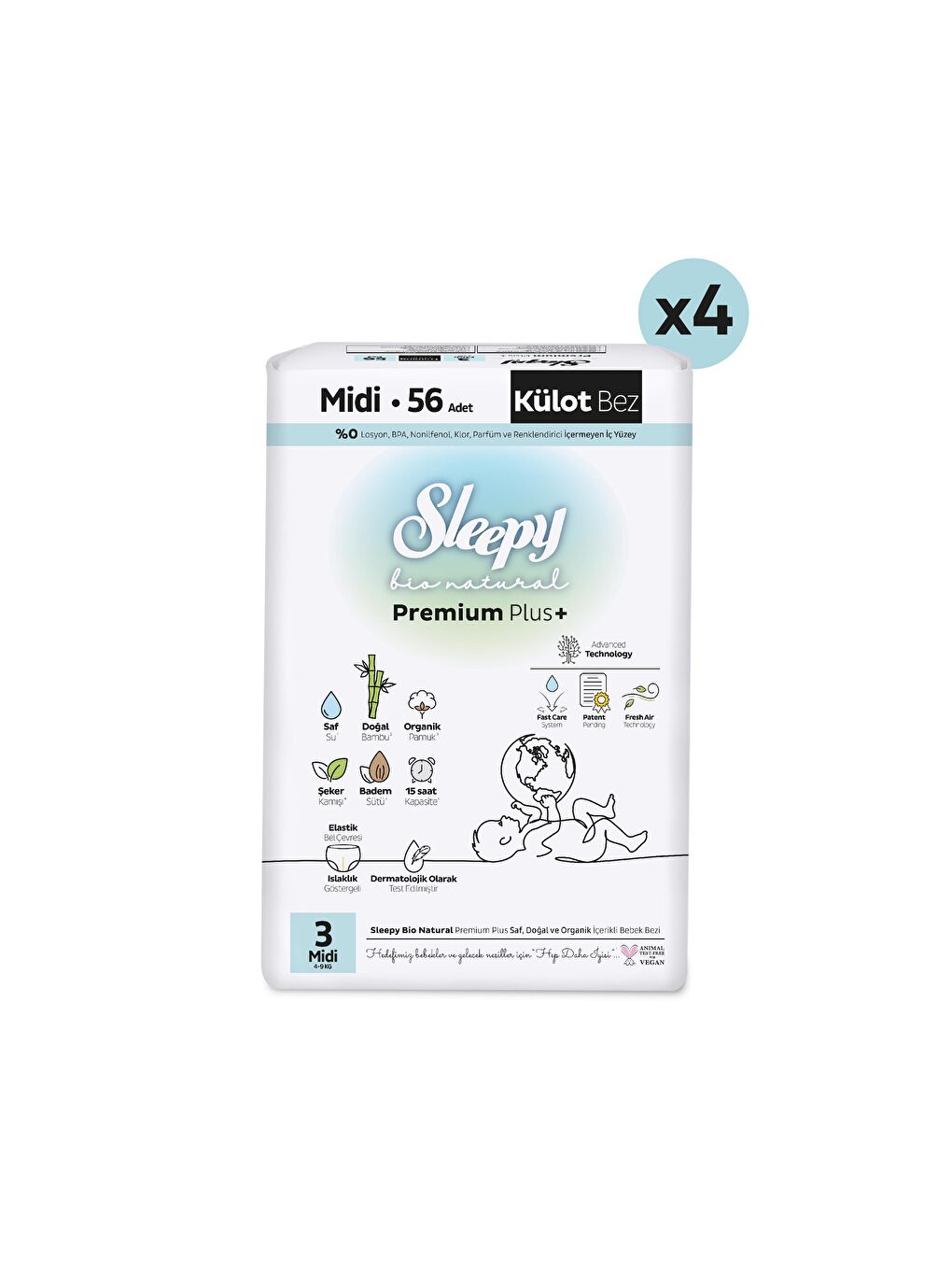 Bio Natural Premium Plus Ultra Paket Külot Bez 3 Numara Midi 224 Adet-1