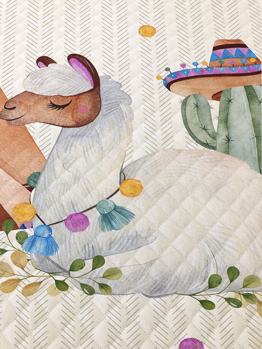 Karışık Lama Desen  Bebek Ve Çocuk Baskılı Tek Kişilik Pike Takımı-1