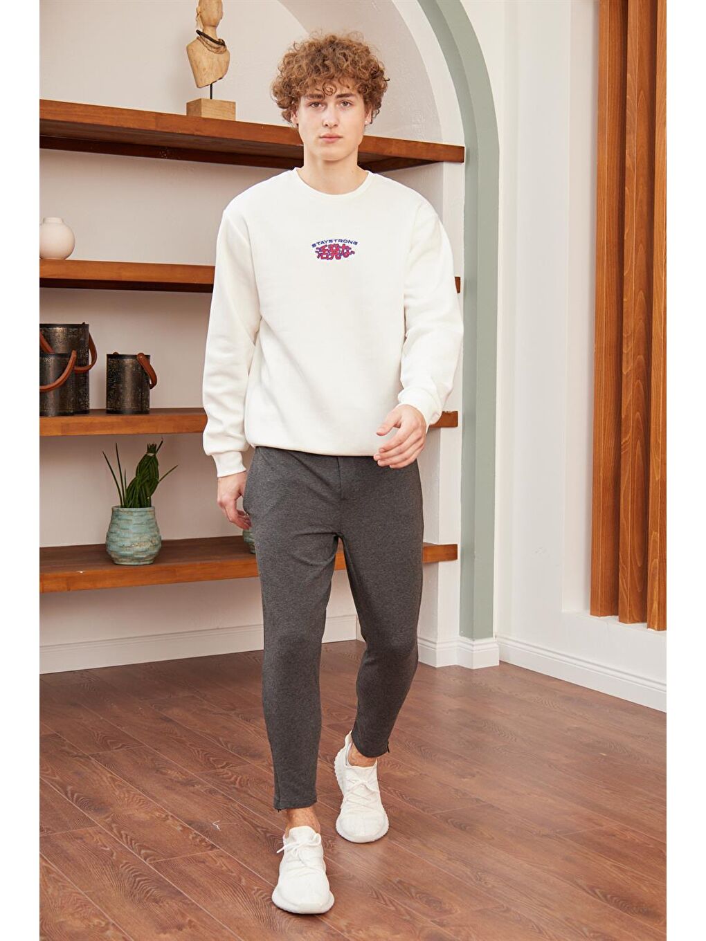 Fermuar Detaylı Jogger Erkek Jogger Eşofman Altı Antrasit-2