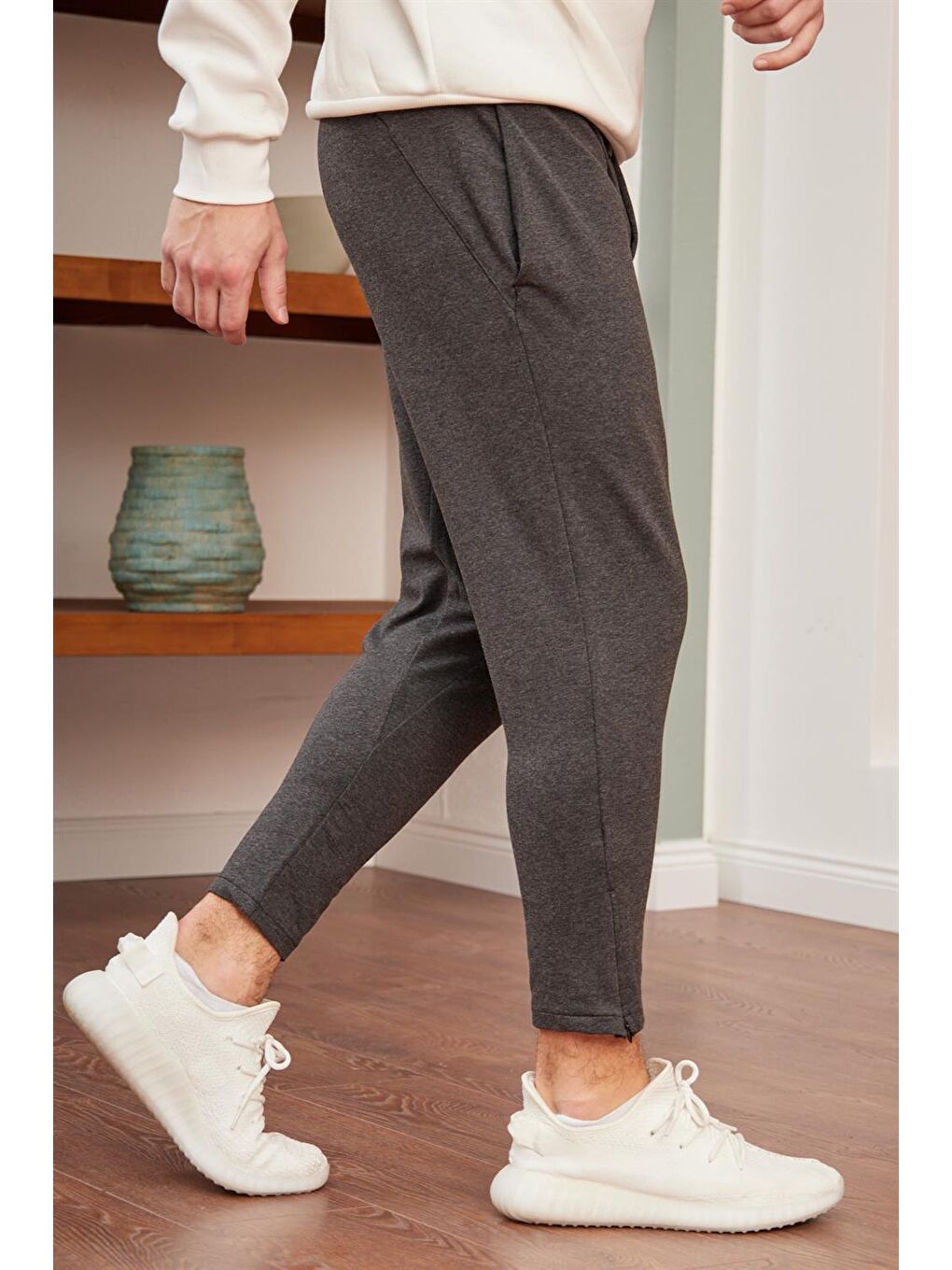 Fermuar Detaylı Jogger Erkek Jogger Eşofman Altı Antrasit-4