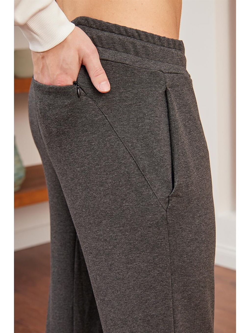 Fermuar Detaylı Jogger Erkek Jogger Eşofman Altı Antrasit-5