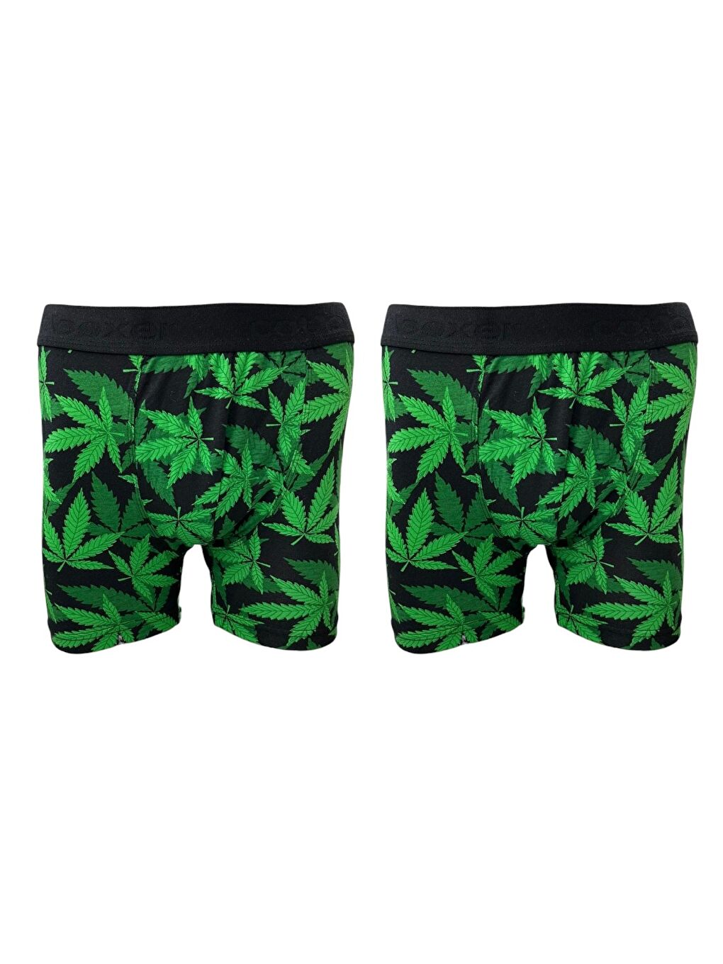 Siyah Erkek Yaprak Desen Boxer Şort 2'Li