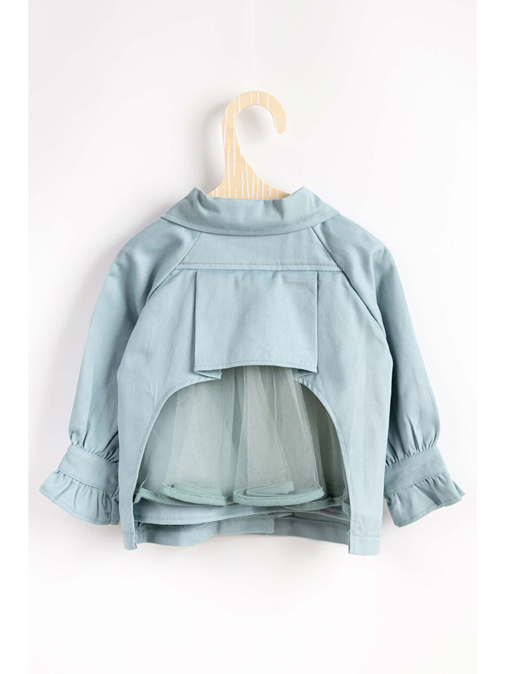 Yeşil Mint  Arkası Tül Detaylı Kız Çocuk Trençkot - Maggie-1