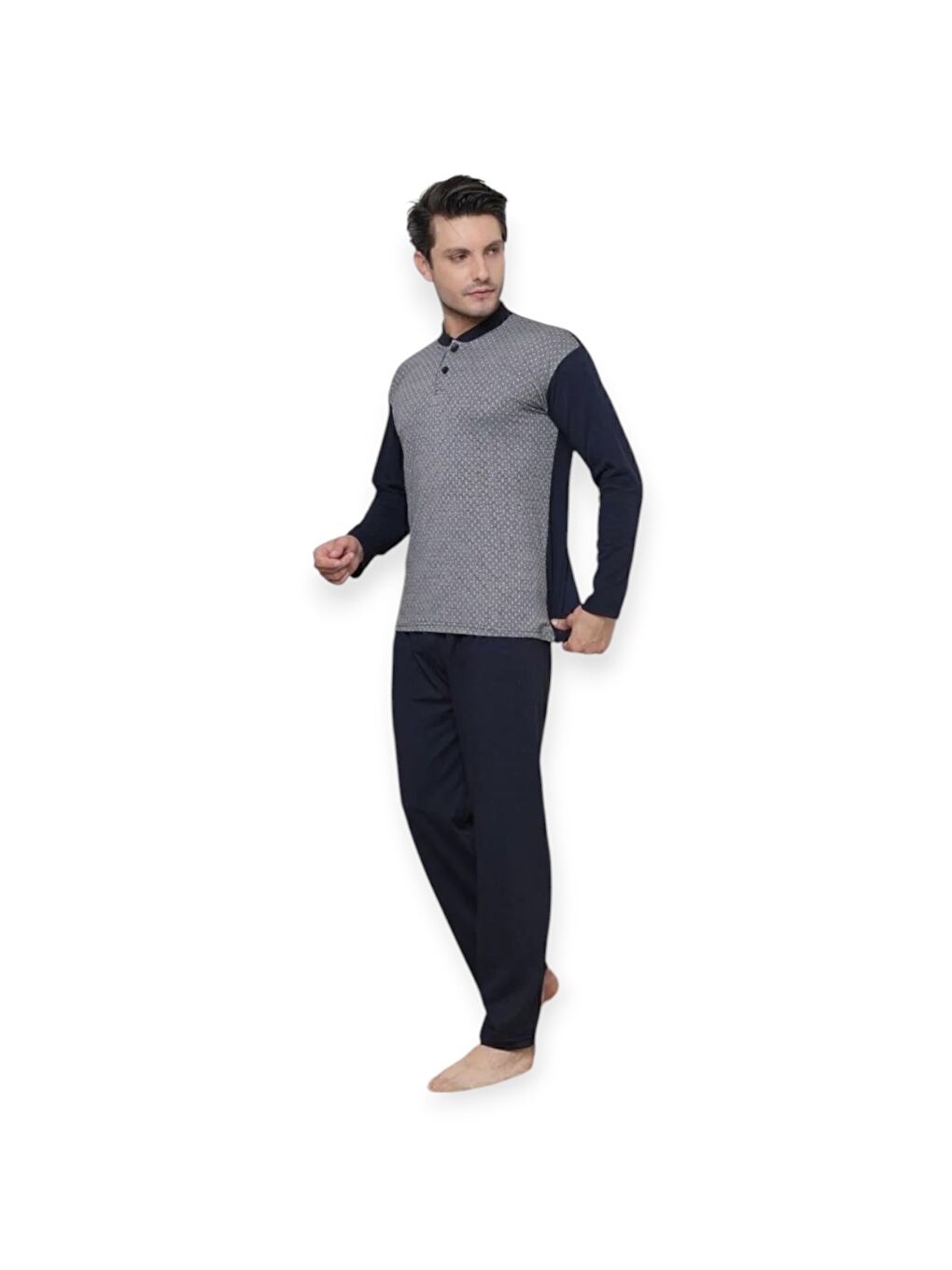 Gri Erkek Uzun Kol Pijama Takım