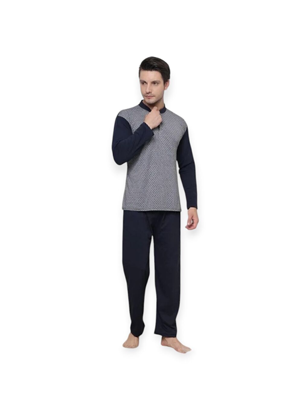 Gri Erkek Uzun Kol Pijama Takım-1