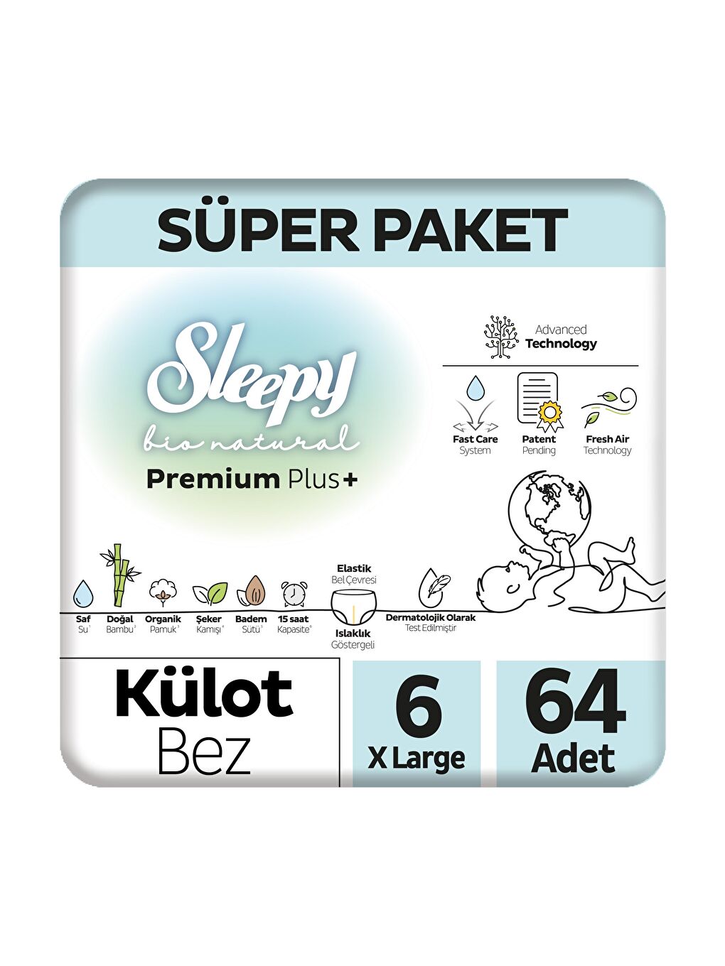 Sleepy Bio Natural Premium Plus Süper Paket Külot Bez 6 Numara Xlarge 64 Adet