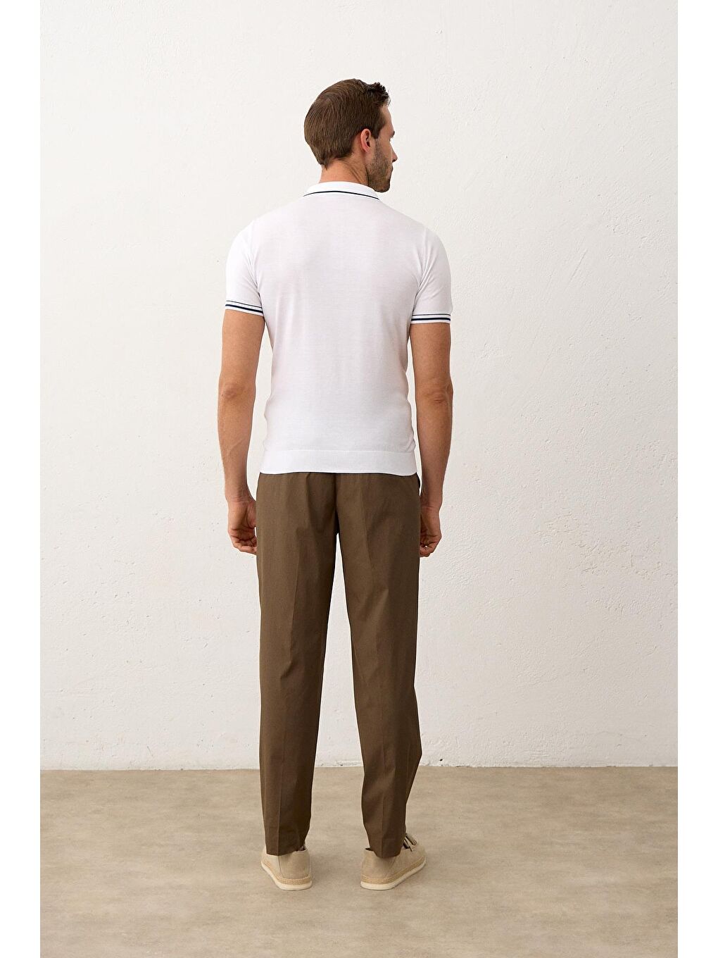 Erkek Yazlık Triko Polo Yaka Tişört Beyaz-3