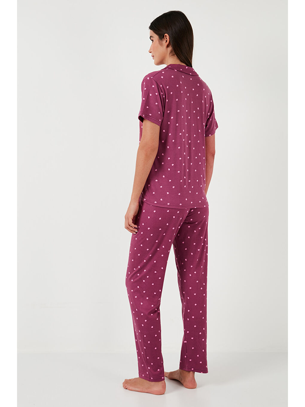 Mürdüm Desenli Regular Fit Gömlek Yaka Pijama Takımı 65750101-5