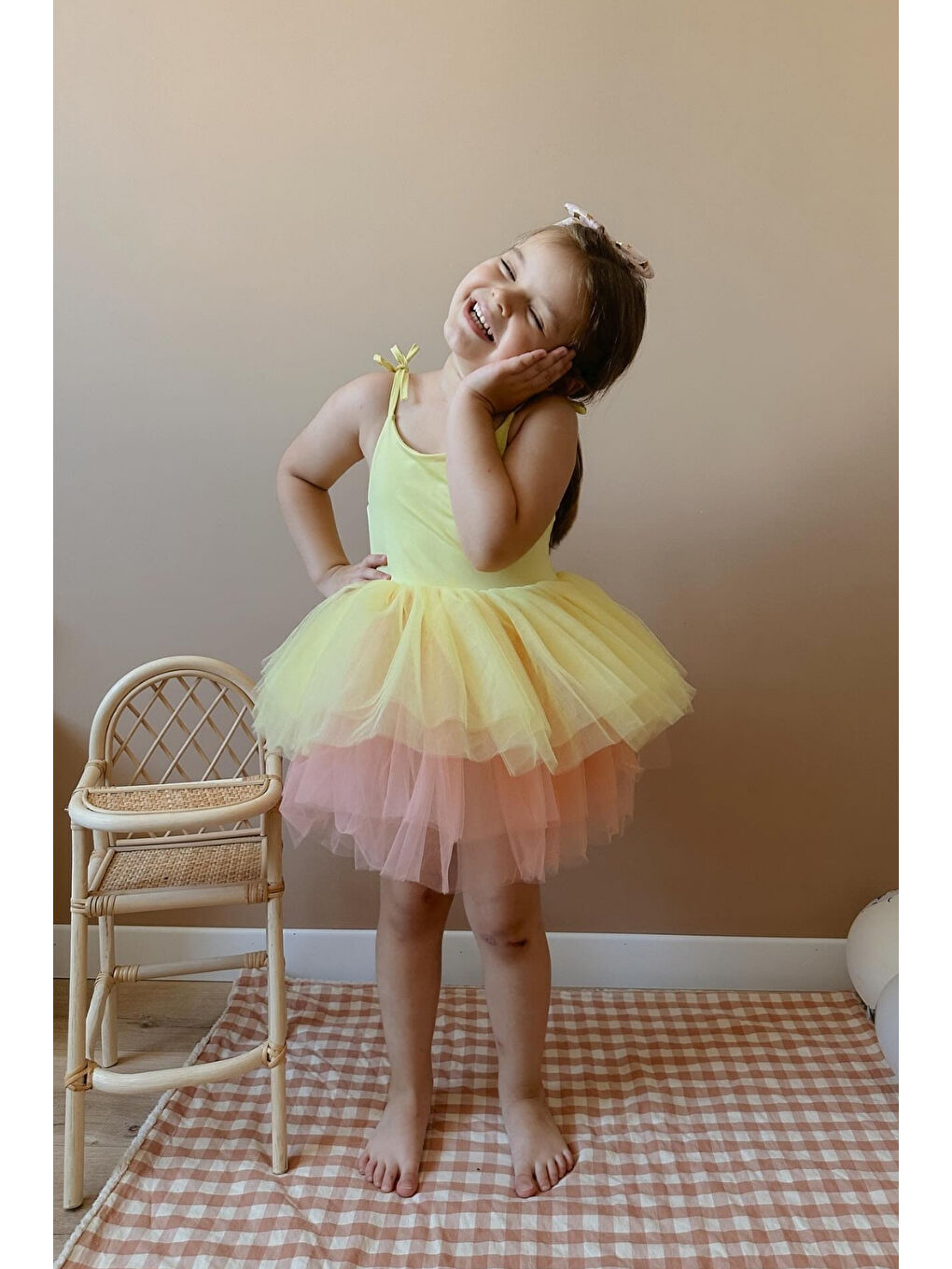 Sarı Tütü Etekli Askılı Kız Çocuk Balerin Elbise - Jade