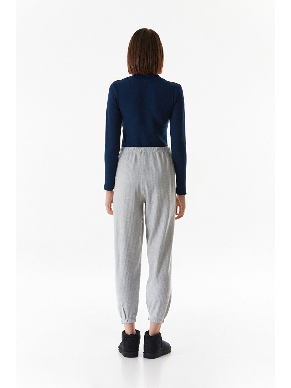 Gri Fitilli Beli Lastikli Jogger Pantolon-4