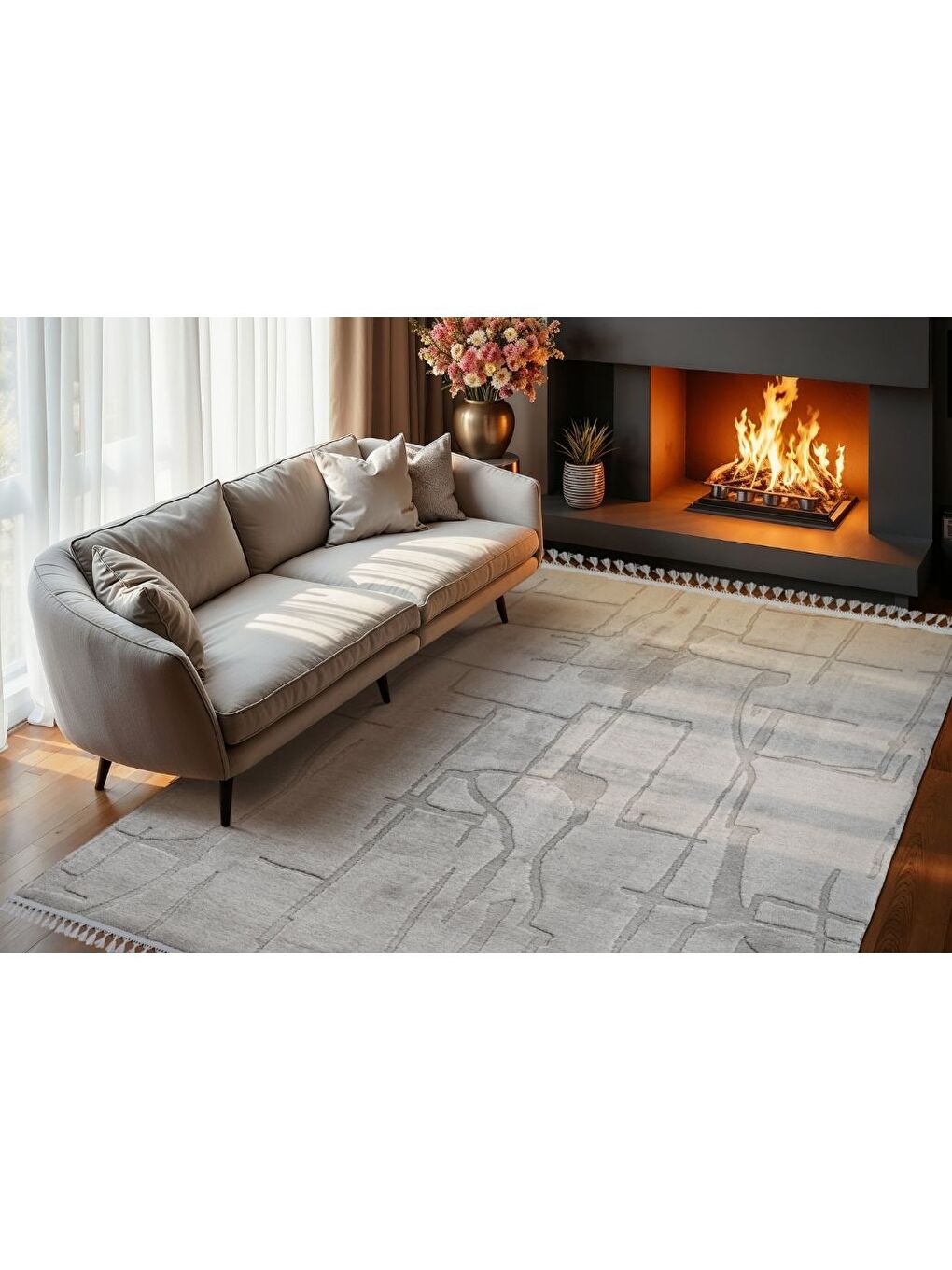 Alaçatı Püsküllü Kaymaz Taban Halı 150x230 Wolt Gri