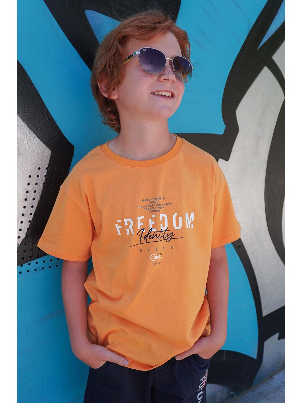 Erkek Çocuk Tişört Yazı Baskılı Hardal Sarı (5-10 Yaş)-1