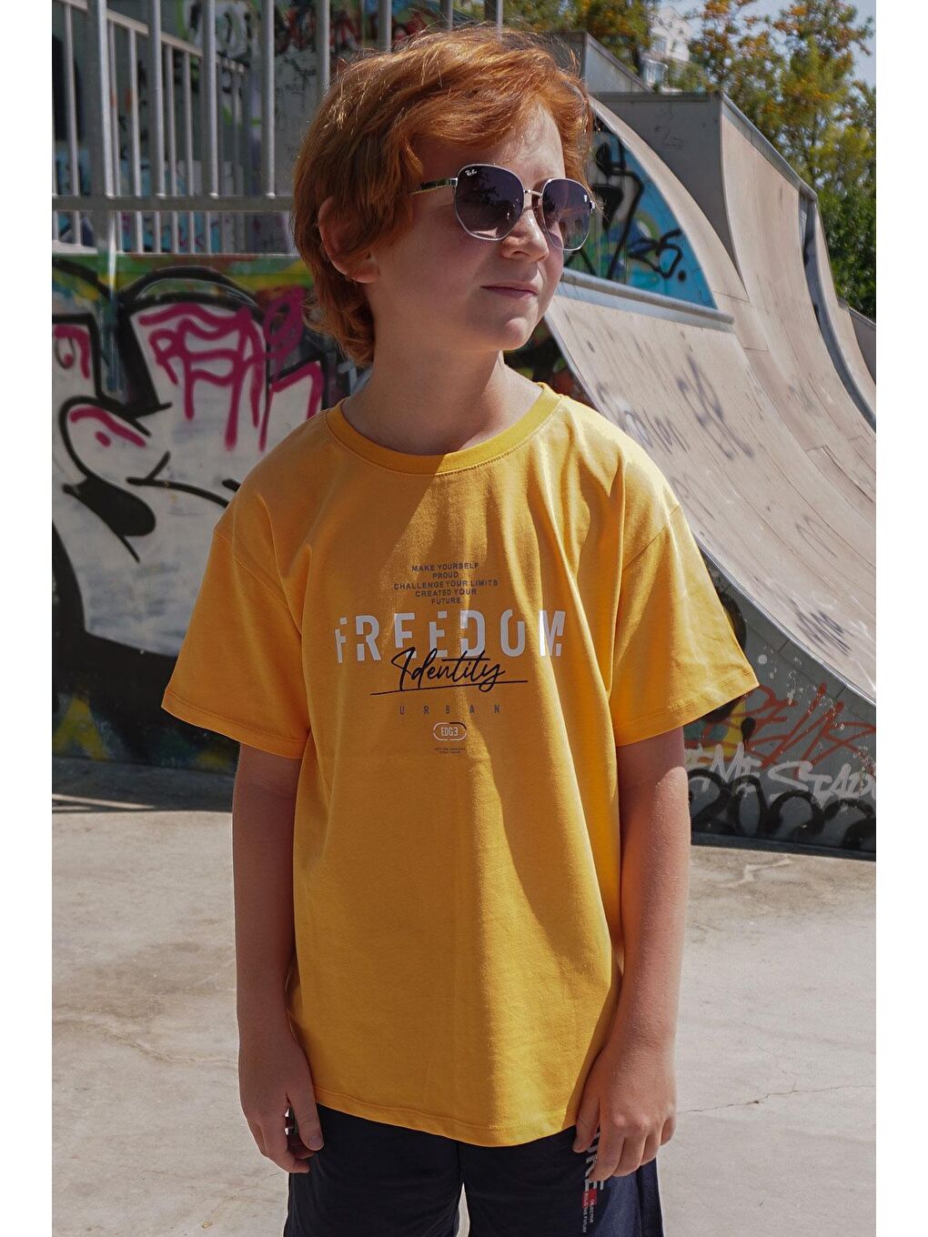 Erkek Çocuk Tişört Yazı Baskılı Hardal Sarı (5-10 Yaş)-2