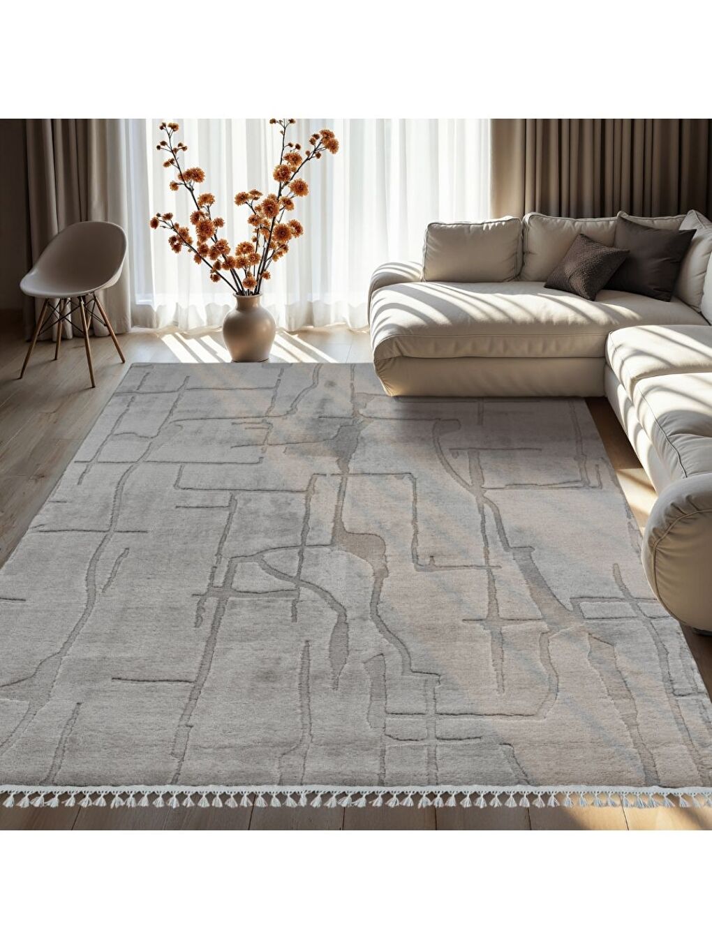 Alaçatı Püsküllü Kaymaz Taban Halı 150x230 Wolt Gri-4