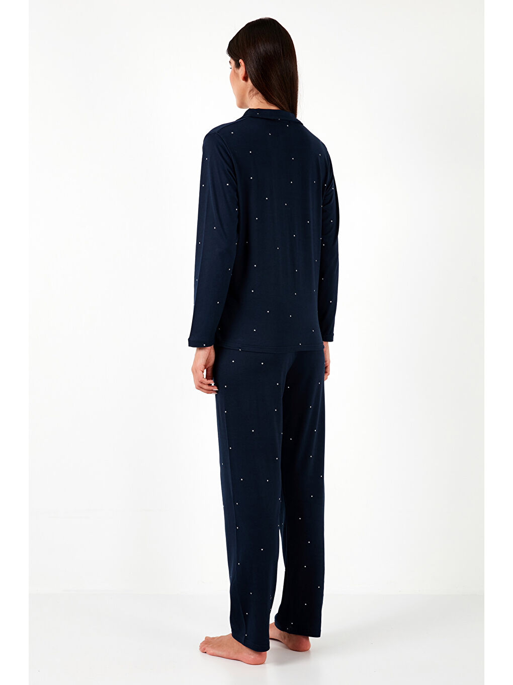 Lacivert Regular Fit Gömlek Yaka Uzun Kollu Pijama Takımı 65750701-5