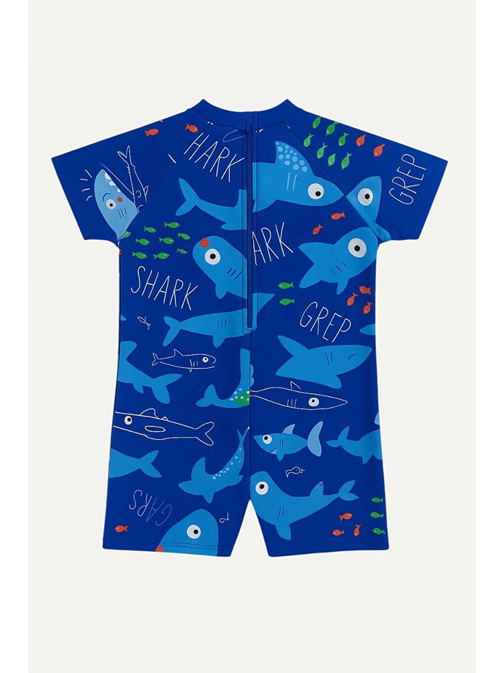 Beyaz Boneli ,Pervaz Fermuarlı ,Güneş Korumalı Erkek Çocuk Tulum Mayo-1