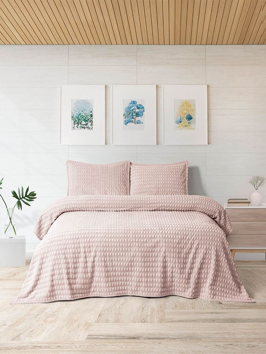 Kahverengi Modern Twist 3 Parça Çift Kişilik Battaniye Seti Kutulu 220x240 Mocha-1