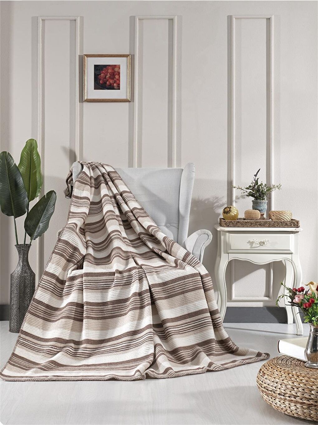 Waffle Çift Kişilik Pamuklu Battaniye 180x220 Bej