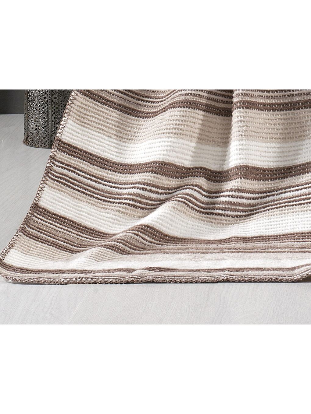 Waffle Çift Kişilik Pamuklu Battaniye 180x220 Bej-1