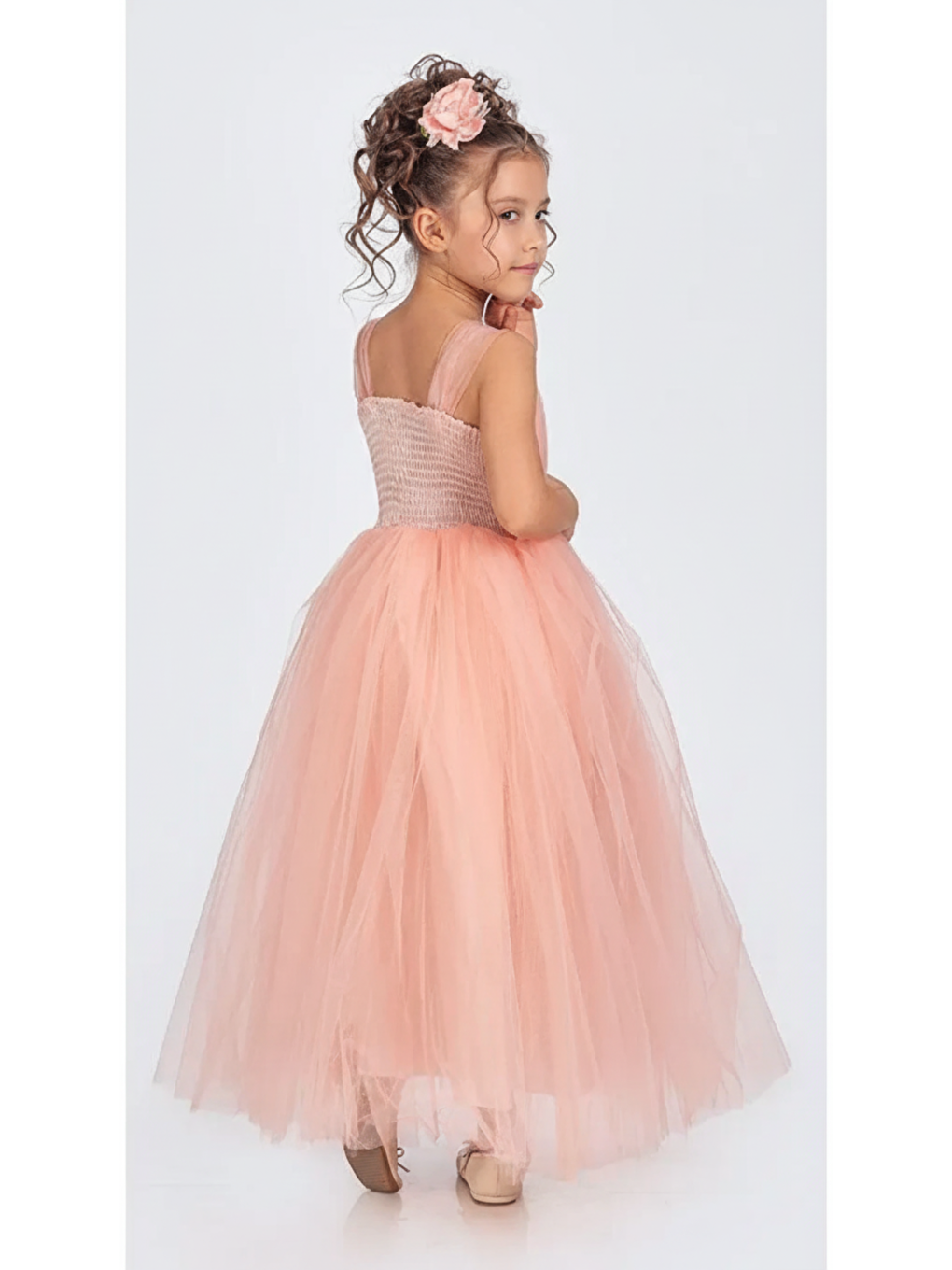 Pembe Sırt Gipeli Tütü Etek Kız Çocuk Saten Parti Abiye Elbise MNK0340-1