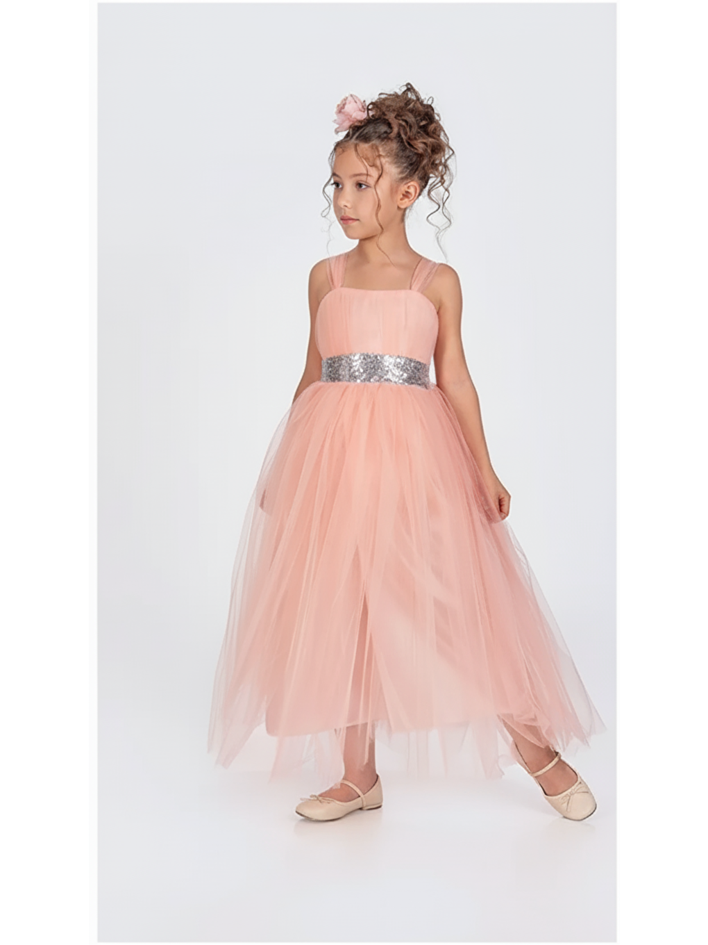Pembe Sırt Gipeli Tütü Etek Kız Çocuk Saten Parti Abiye Elbise MNK0340-2