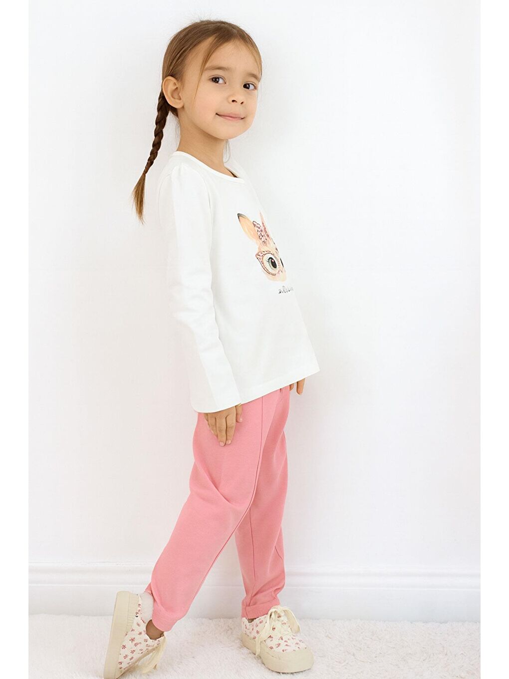 Kız Çocuk Taytlı Takım Sevimli Gözlüklü Tavşancık Ekru (2-4 Yaş)-1