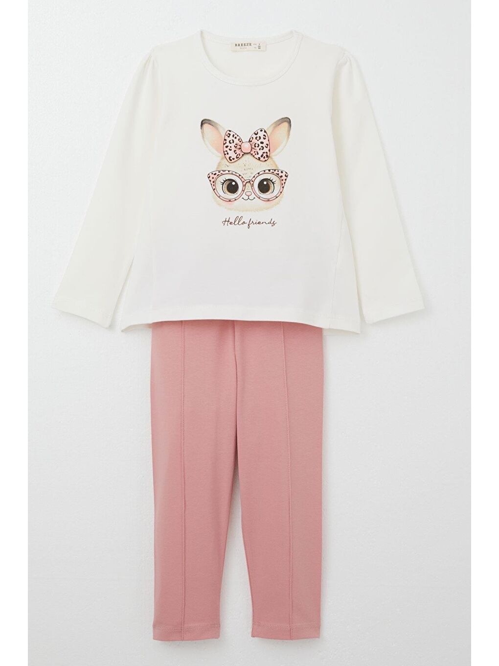 Kız Çocuk Taytlı Takım Sevimli Gözlüklü Tavşancık Ekru (2-4 Yaş)-2