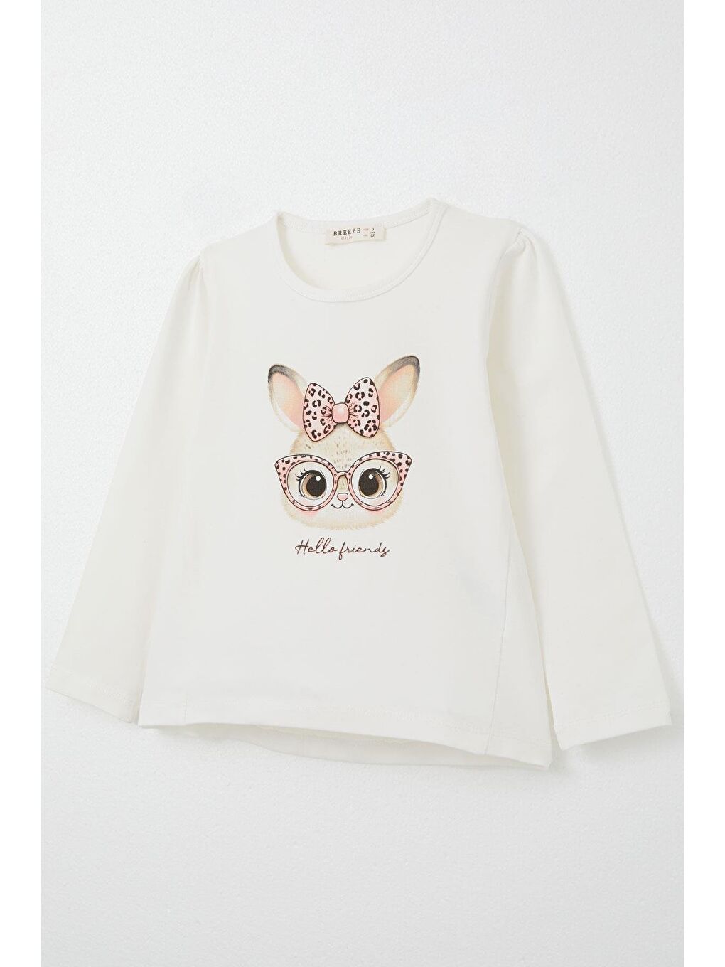 Kız Çocuk Taytlı Takım Sevimli Gözlüklü Tavşancık Ekru (2-4 Yaş)-7