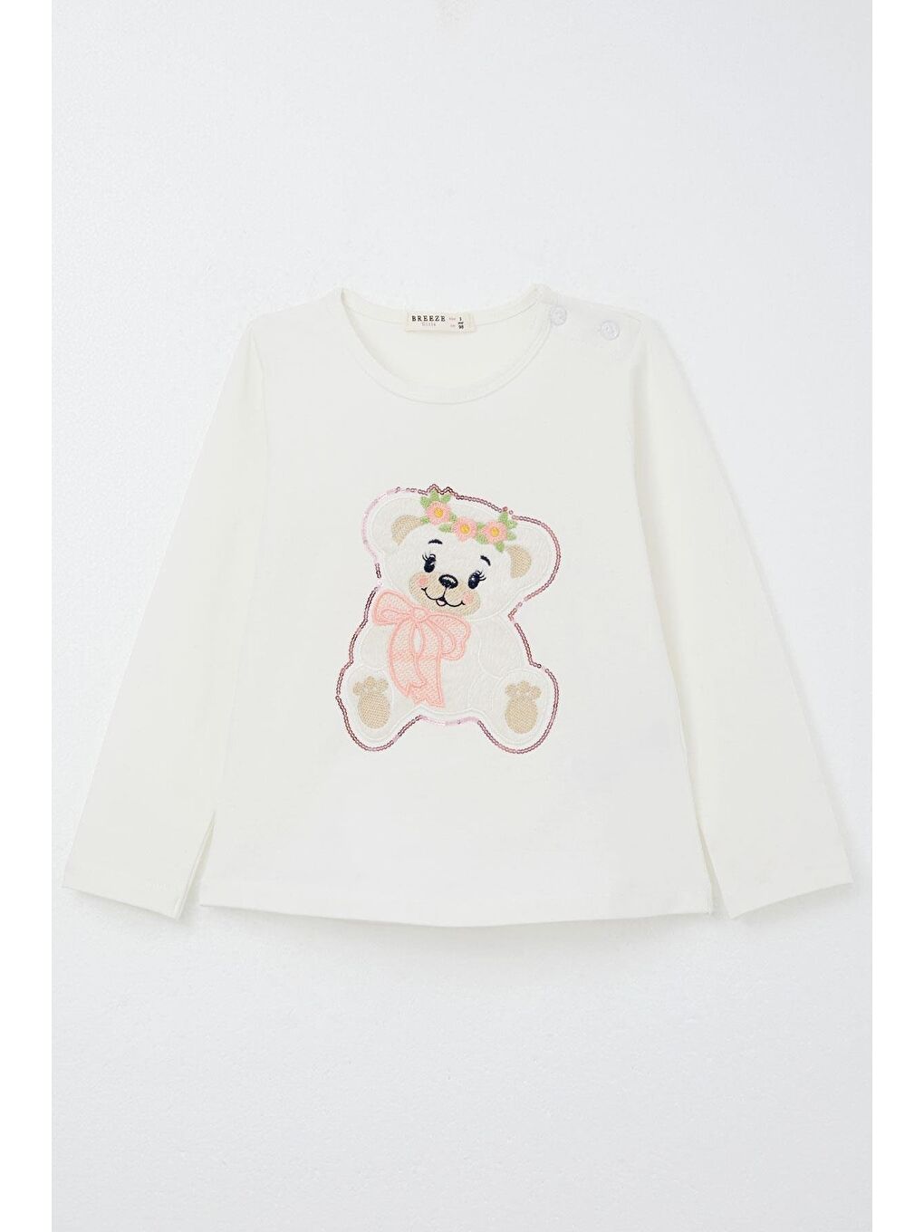 Kız Çocuk Taytlı Takım Sevimli Ayıcık Nakışlı Pullu Ekru (1.5-4 Yaş)-4