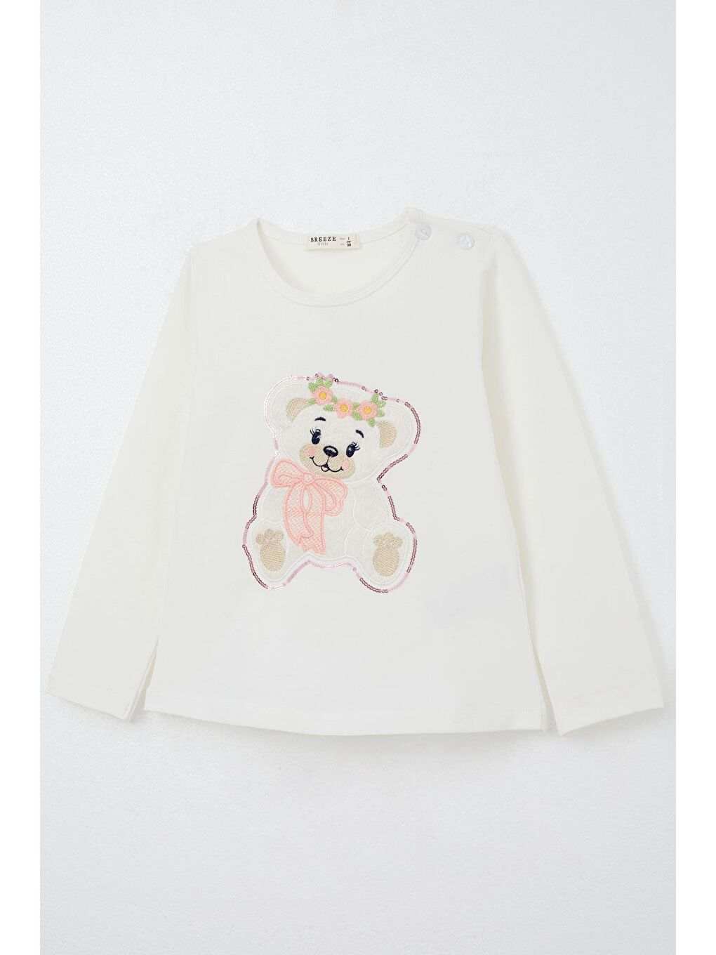 Kız Çocuk Taytlı Takım Sevimli Ayıcık Nakışlı Pullu Ekru (1.5-4 Yaş)-8