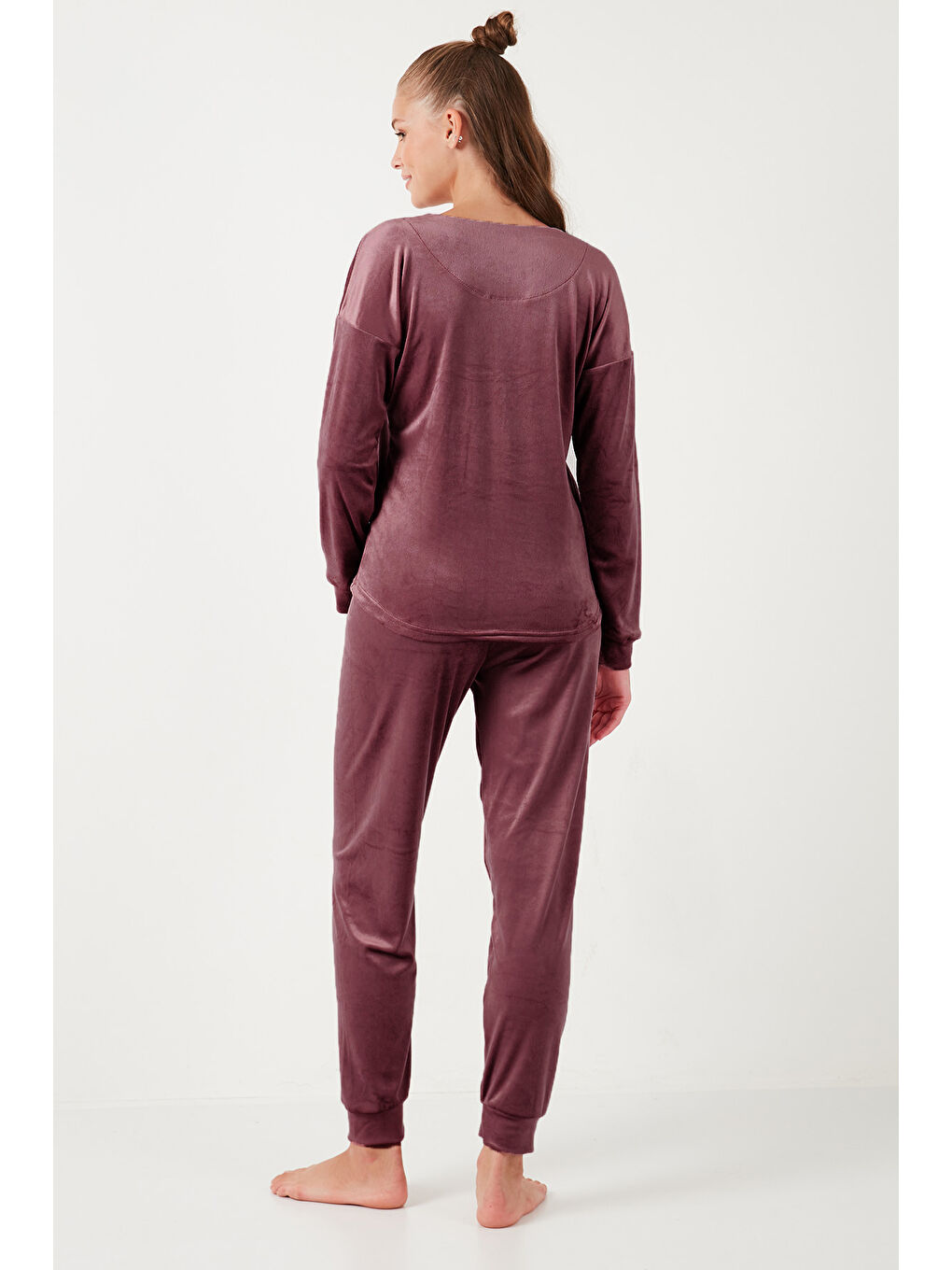 Pembe Standart Fit Bisiklet Yaka Kadın Pijama Takımı 6094201-6