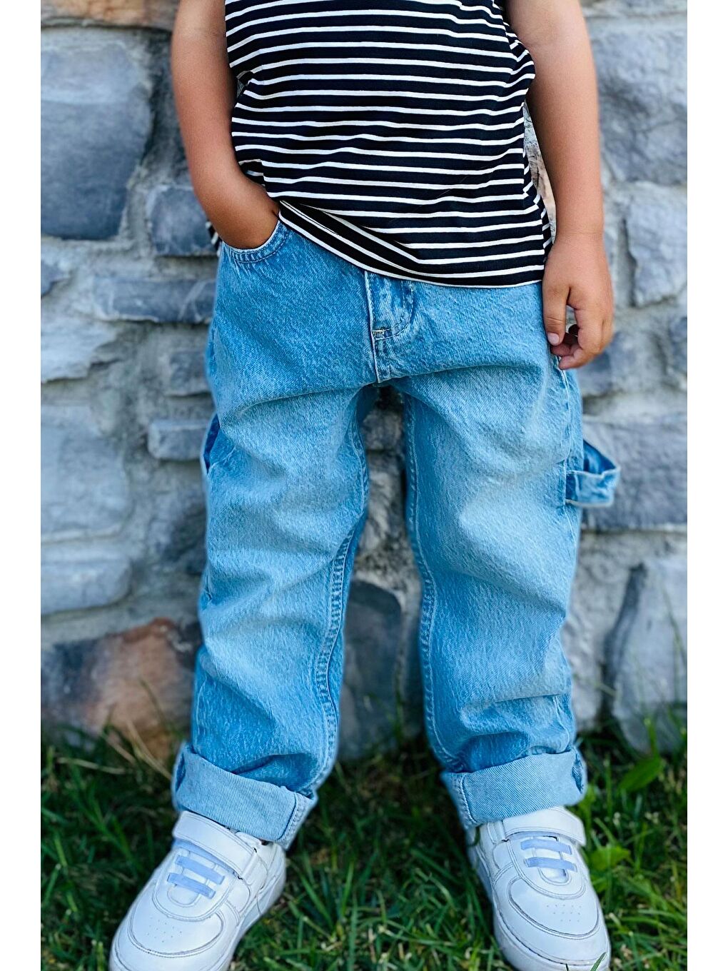 Erkek Çocuk Jean Pantolon Marangoz Model Açık Mavi (10-14 Yaş)