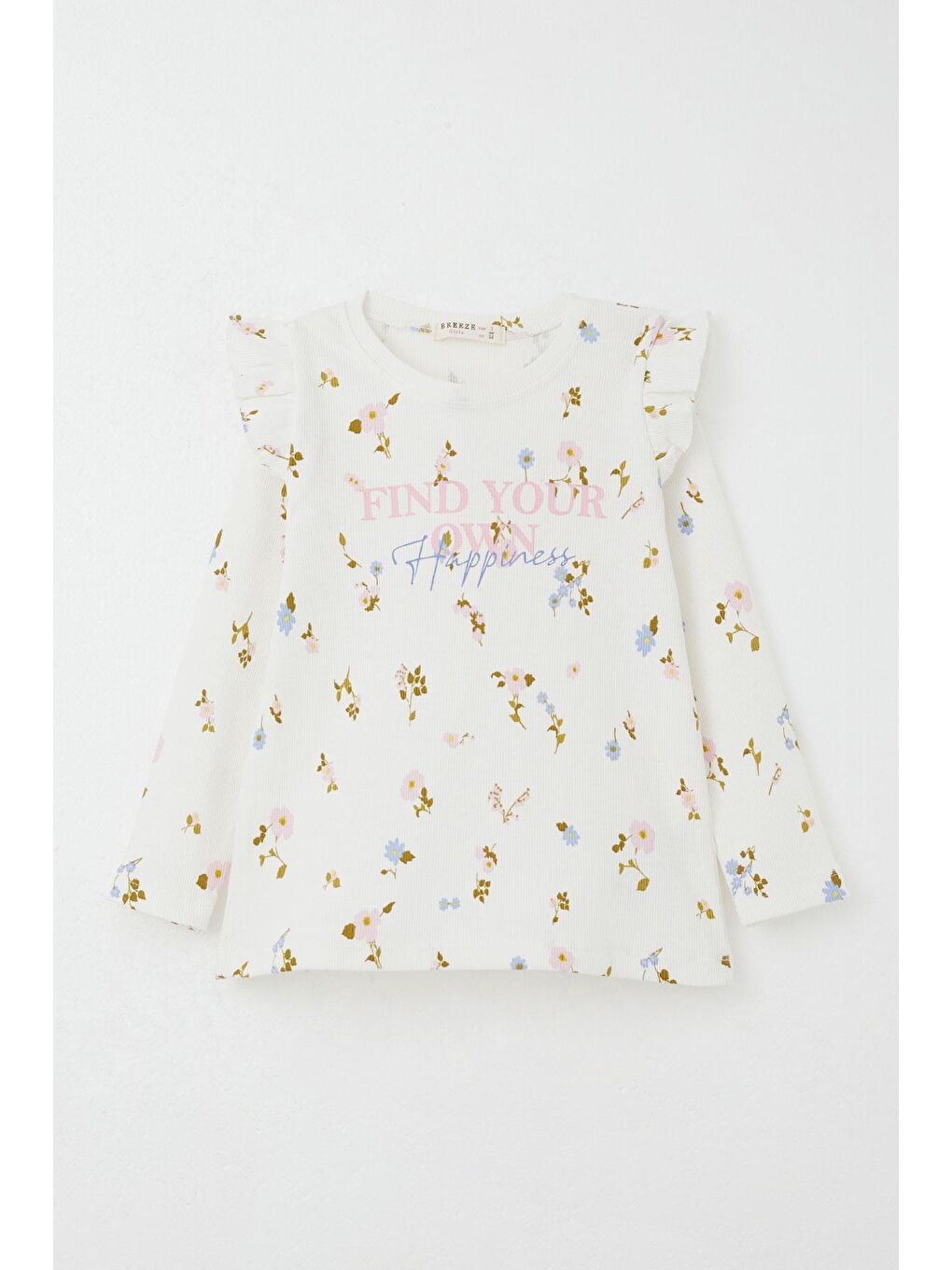 Kız Çocuk Taytlı Takım Renkli Çiçek Desenli Omuzu Fırfırlı Ekru (2-6 Yaş)-5