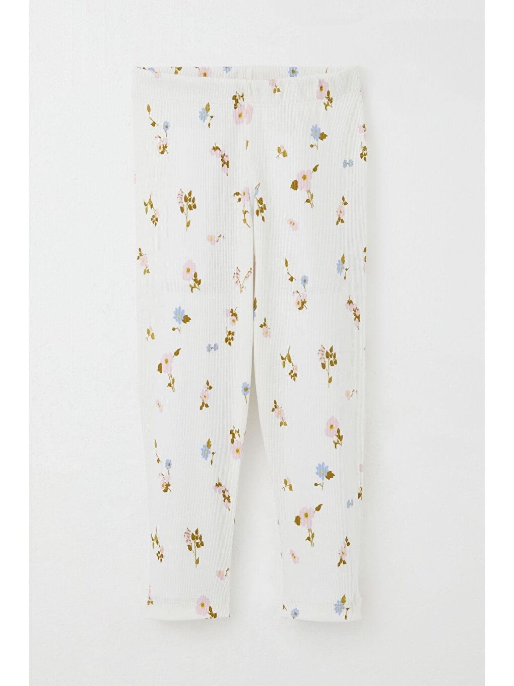 Kız Çocuk Taytlı Takım Renkli Çiçek Desenli Omuzu Fırfırlı Ekru (2-6 Yaş)-6