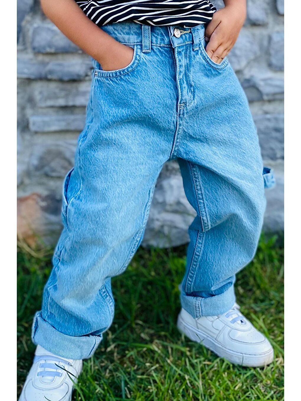 Erkek Çocuk Jean Pantolon Marangoz Model Açık Mavi (10-14 Yaş)-1