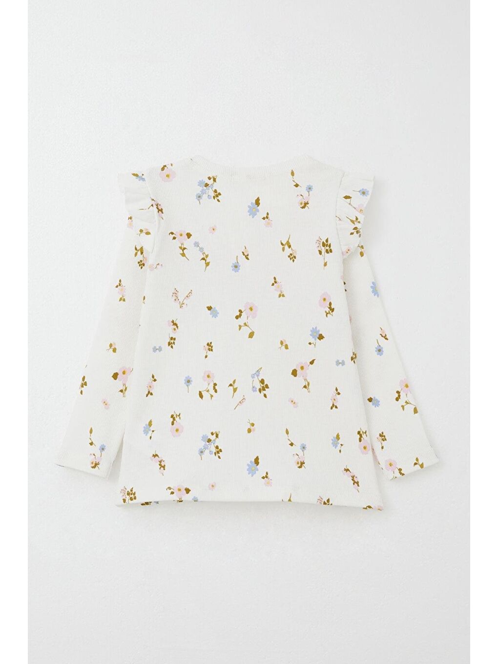 Kız Çocuk Taytlı Takım Renkli Çiçek Desenli Omuzu Fırfırlı Ekru (2-6 Yaş)-7