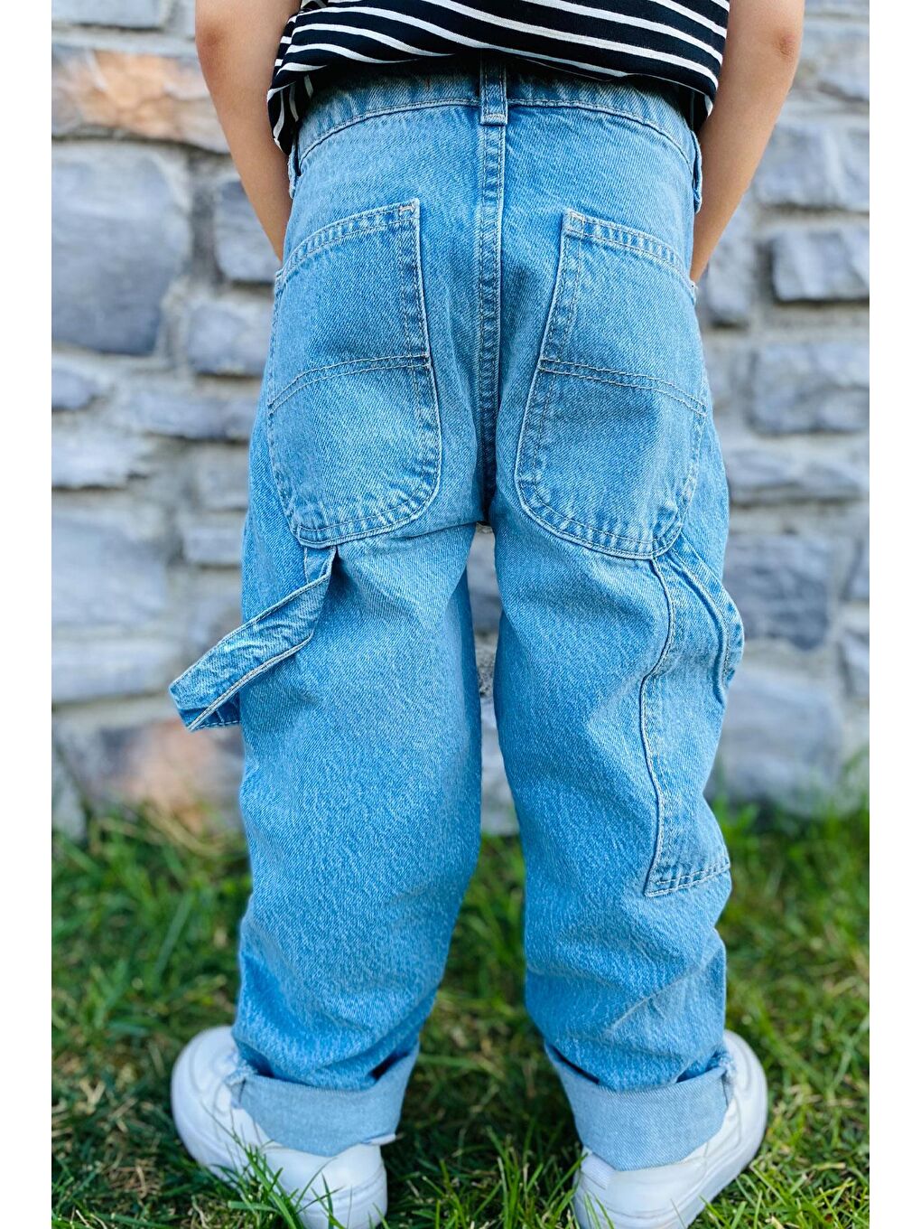 Erkek Çocuk Jean Pantolon Marangoz Model Açık Mavi (10-14 Yaş)-2