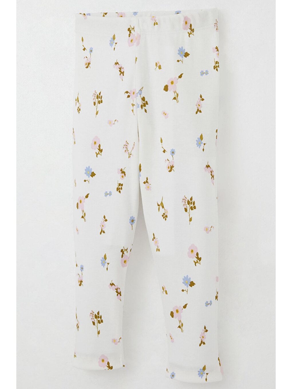 Kız Çocuk Taytlı Takım Renkli Çiçek Desenli Omuzu Fırfırlı Ekru (2-6 Yaş)-10