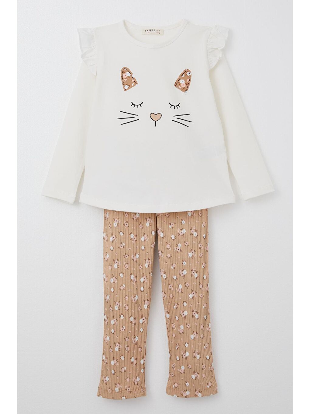 Kız Bebek Taytlı Takım Sevimli Hayvancık Baskılı Çiçekli Ekru (1.5 Yaş)-2