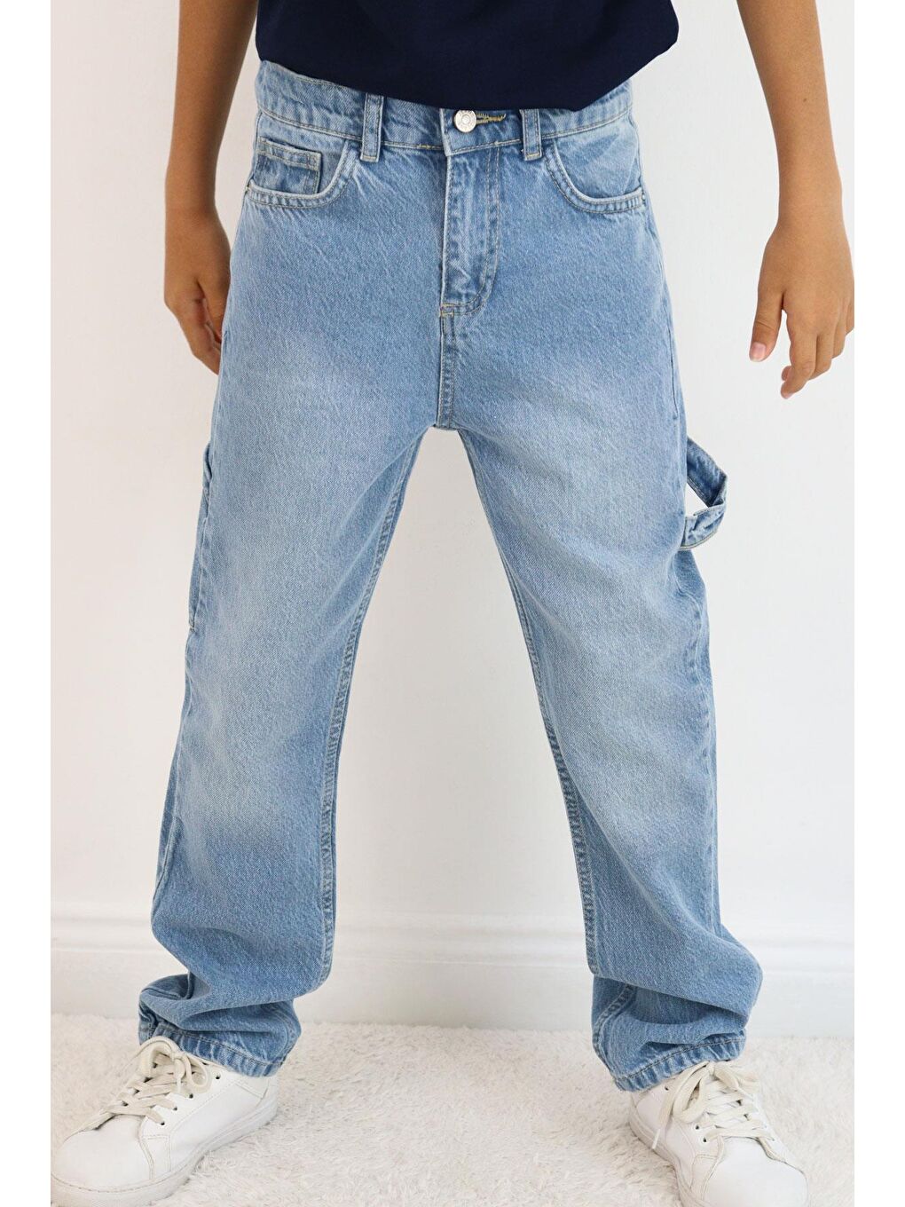 Erkek Çocuk Jean Pantolon Marangoz Model Açık Mavi (5-9 Yaş)