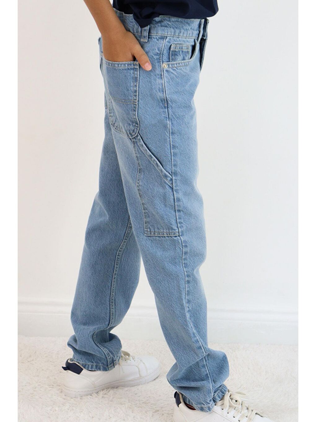 Erkek Çocuk Jean Pantolon Marangoz Model Açık Mavi (5-9 Yaş)-1