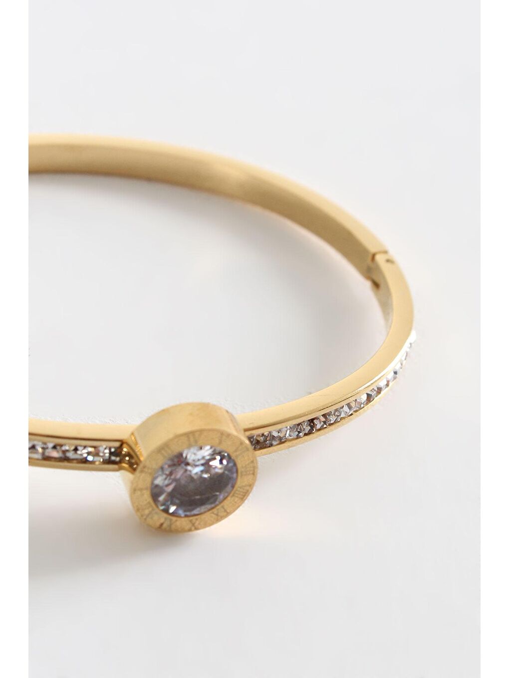 Sarı Gold Taşlı Çelik Kelepçe-1
