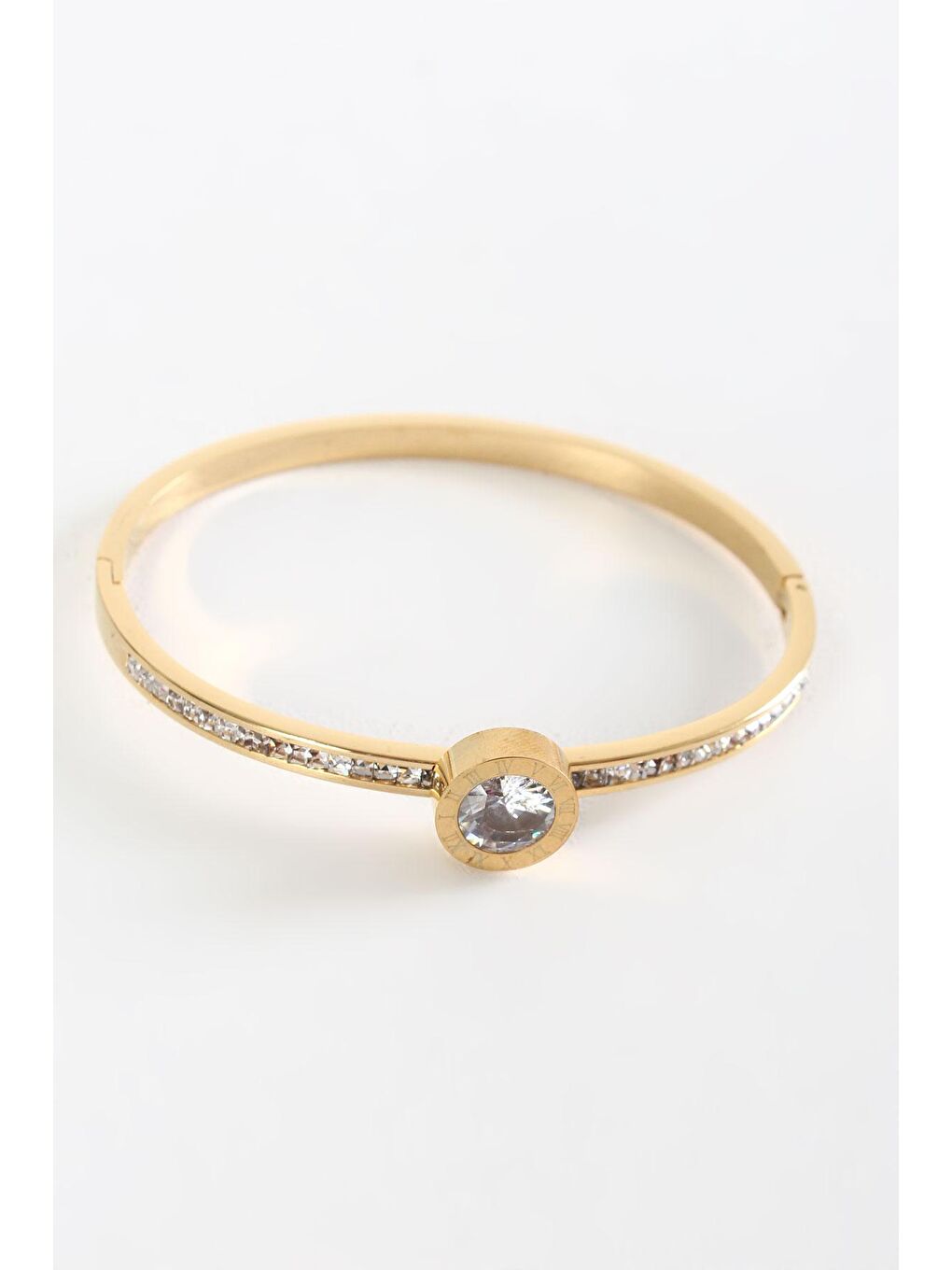 Sarı Gold Taşlı Çelik Kelepçe