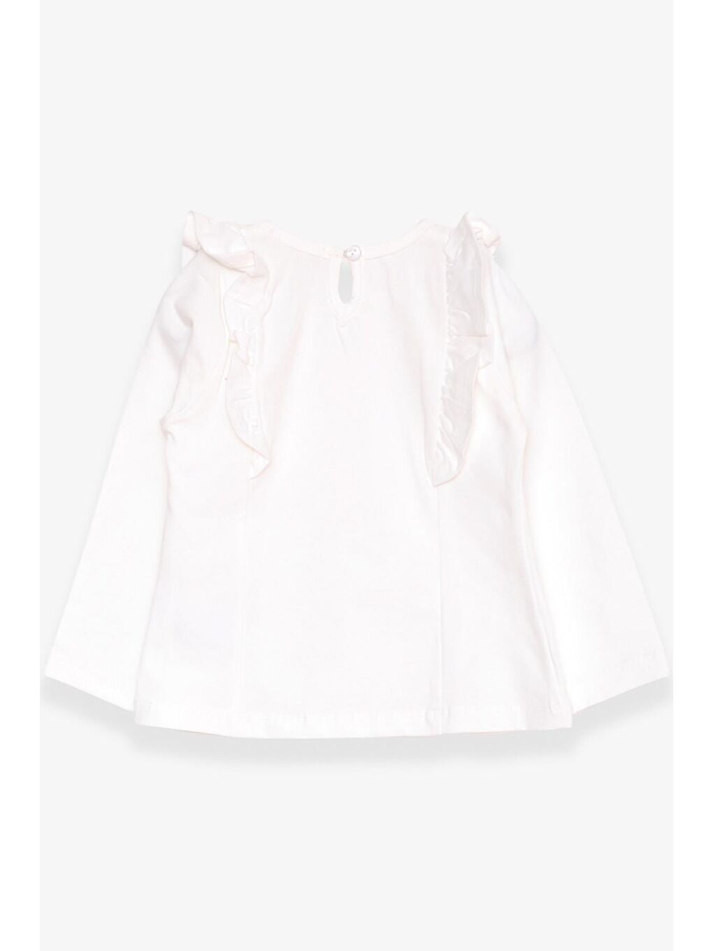 Kız Çocuk Uzun Kollu Tişört Güpürlü Fırfırlı Ekru (3-8 Yaş)-1