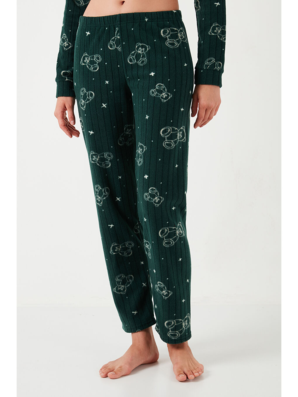 Yeşil Standart Fit Düğmeli Polarlı Kadın Pijama Takımı 6095616-6