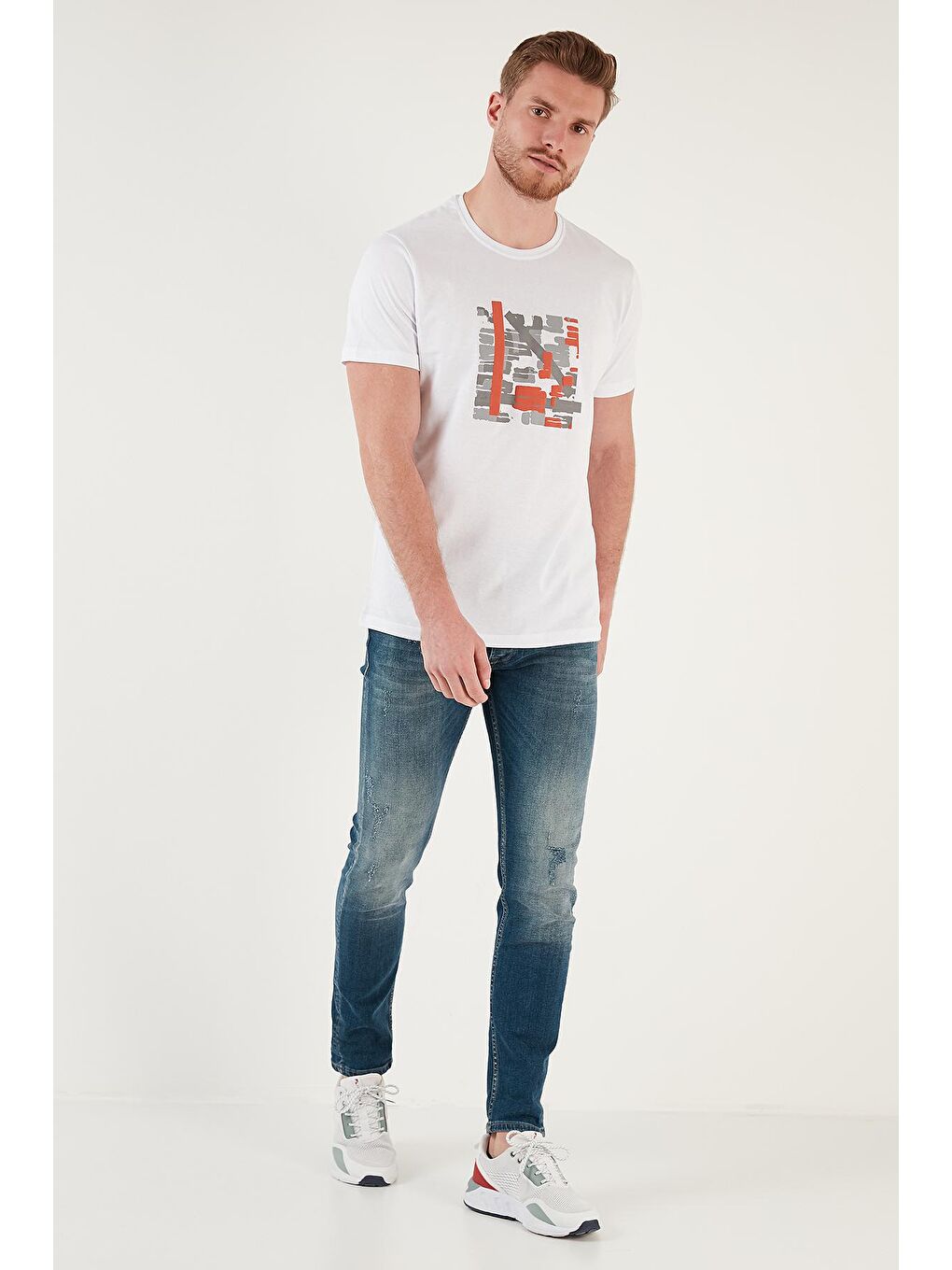 Buratti Beyaz Baskılı Bisiklet Yaka % 100 Pamuk Slim Fit T Shirt 646R3710 - 3