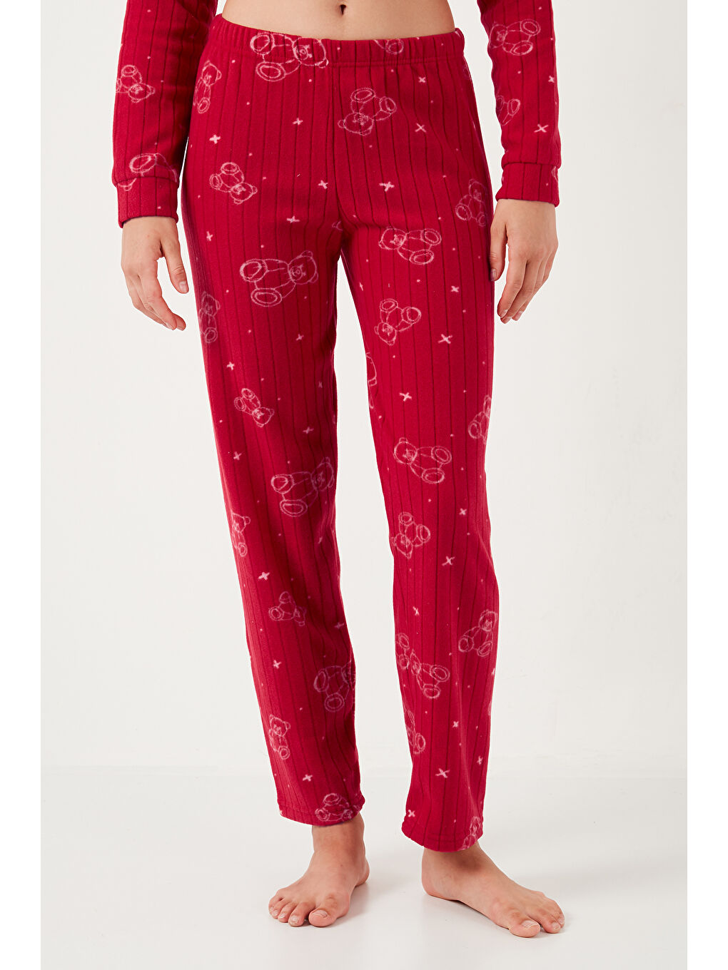 Kırmızı Standart Fit Düğmeli Polarlı Kadın Pijama Takımı 6095616-5